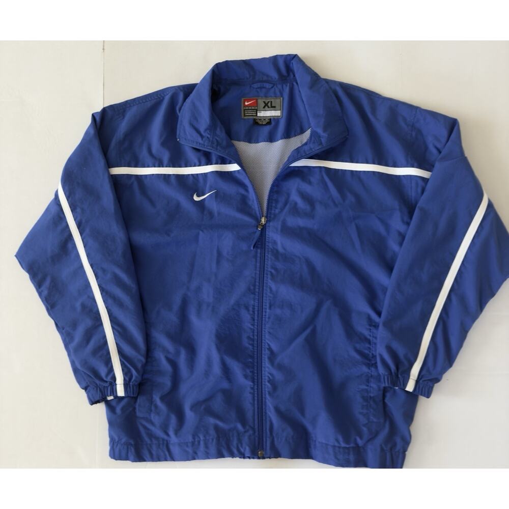 Vintage Nike Y2K Team Jacket XL Blue White Track Warm Up Windbreaker 90's 00's